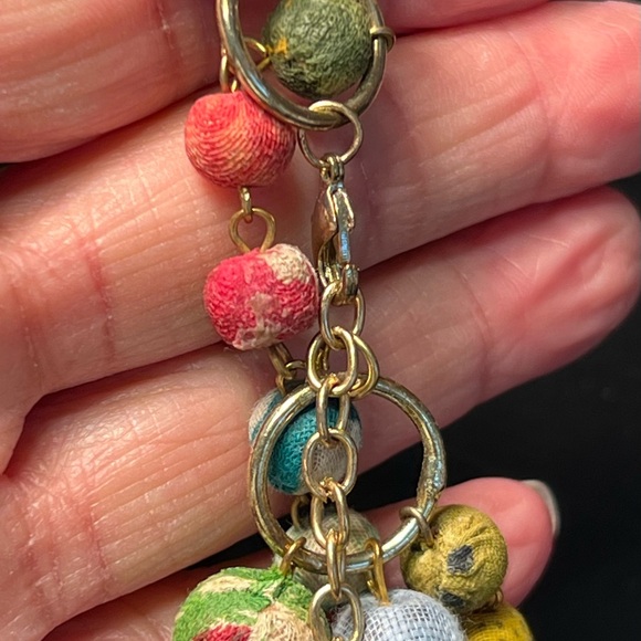 Kantha Multi Strand Colorful Textile Handmade Gold Tone Beaded Exotic Necklace - Picture 10 of 11